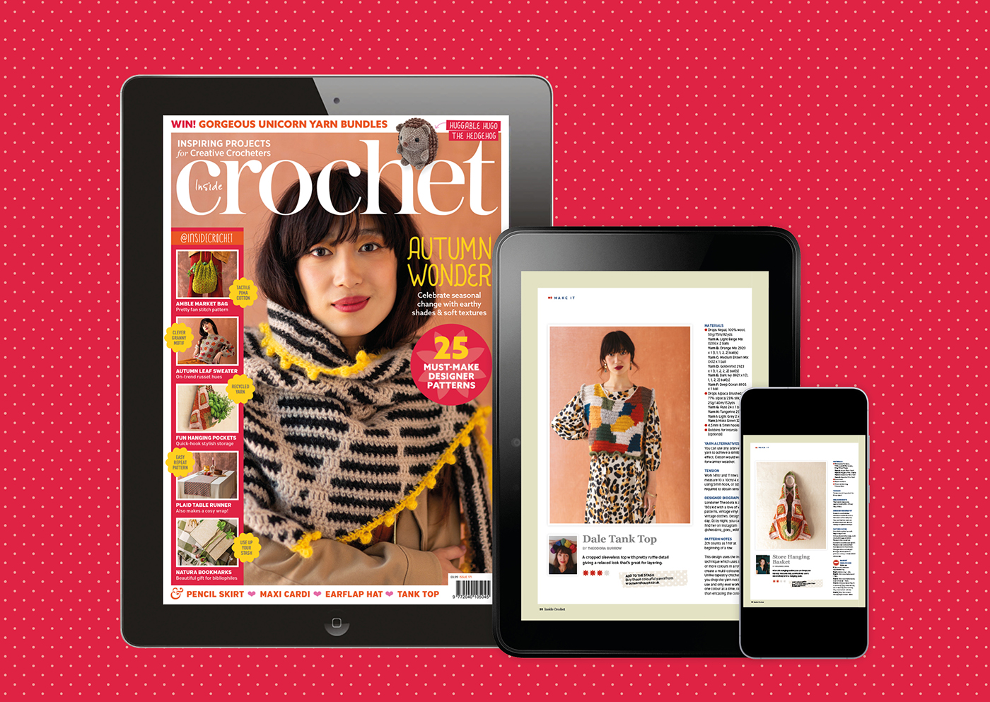 mockup of crochet magazine on a tablet
