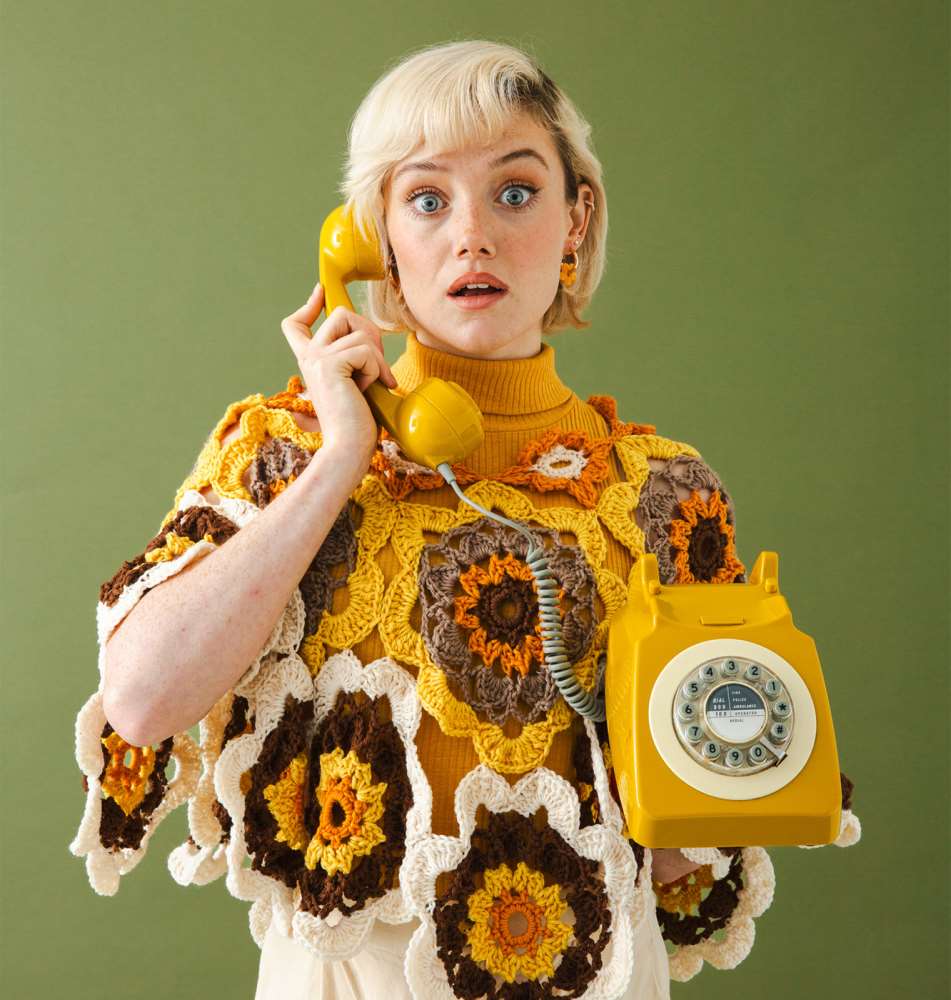 woman using an old phone